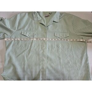 Joanna Plus Womens 2X Gingham Button Up Shirt Sage Green White Short Sleeve Top